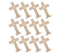 MAGICLULU 18 Croix en Bois Non Peintes Socle - Petites Croix Décoratives pour Centre de Table de Baptême et Communion - Ornements en Bois Brut pour Loisirs Créatifs Décoration D’Église et