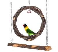 MAGICLULU 2 Pièces Balançoire à Oiseaux en Bois pour Petits Oiseaux de Compagnie Cloche et Crochet Suspendu, à Mâcher pour Développer L'intelligence Plusieurs Styles