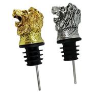 MAGICLULU 2 Pièces Bouchons de Bouteille Lion Tête Verseur Vin Créatif Doré Argenté pour Fête Maison