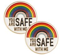 MAGICLULU 2 Pièces Broche Émail Arc-ciel You Are Safe With Me Épinglette de Revers Métallique Colorée Broche Fierté pour Femmes Accessoire Compact et Décoratif