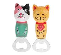MAGICLULU 2 Pièces décapsuleur chat en bois ouvre-bouteille pour réfrigérateur décor de réfrigérateur animalier ouvre-bouteille de vin électrique ouvre-bouteille électrique