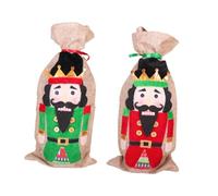 MAGICLULU 2 Pièces Housse de Bouteille de Vin Toile de Jute Huile de Noix de Pécan de Rouge Vert Décoration Festive pour Bouteilles de Vin pour