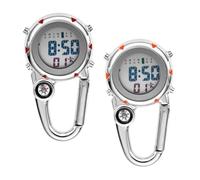 MAGICLULU 2 pièces Montre Métal Multifonction à Clipser pour Escalade et Randonnée Montre Inoxydable Unisexe avec Affichage Lumineux Rouge et Orange Clip Mousqueton pour Ceinture et