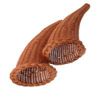 MAGICLULU 2 Pièces Panier Corne D’abondance en PP, Décor Ferme Automnal | Centre de Table Prêt à Poser, Aspect Rotin Tressé Rustique, Snacks Lors D’événements