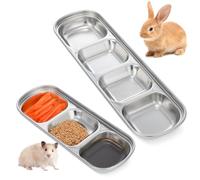 MAGICLULU 2 Pièces Petit Plateau à Fourrage en Acier Inoxydable Quatre ou Trois Grilles, Capacité Suffisante et Sûr pour Animaux Domestiques Argenté