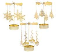 MAGICLULU 3 Pièces Décoration De Noël Bougie Carrousel Filature Photophore Bougeoir Bougeoir De Noël Renne Rotatif Bougie Spinner Romantique Fer Doré