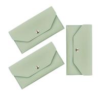MAGICLULU 3 Pièces Petit Portefeuille en PU Vert, Minimaliste, Long | Organisation Billets et Reçus, Usage Maison ou École, Gestion du Budget, Format Fin