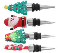 MAGICLULU 4 Pièces Bouchons de Bouteille Festifs en Acier Inoxydable et Silicone, Décorations Sapin, Canne à Sucre, Facile à Stocker et Préserver la Fraîcheur pour Fêtes