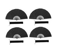 MAGICLULU 4 Pièces Éventail Pliant Noir Kung Fu Ventilateur Manuel Chinois à Cliquet pour Danse Arts Martiaux Taïchi Oxford Robuste avec Clair Accessoires pour Festivals et Spectacles
