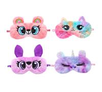 MAGICLULU 4 Pièces Masque de Sommeil Garçon Fille Peluche Cache-œil Bloquant la Lumière avec Design Animal Cartoon Chat Licorne Ours Bandeau Nuit Doux pour Dormir et Voyage