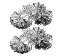 MAGICLULU 4 Pièces Pompons Argentés de Cheerleading avec Poignée, Grosse Taille Légère en Film Aluminisé Pet, Accessoires pour Renforcer l'esprit D'équipe Lors des Matchs Sportifs et Fêtes
