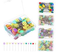 MAGICLULU 400 pièces Lot de Épingles à Coudre Droites à Tête Plate Multicolores pour Couture et Travaux Manuels Épingles à Tête Fleur et Forme Variée Assortiment Pratique Boîtes