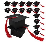 MAGICLULU 50 Pièces Boîte de Bonbons de Remise de Diplôme Noire en Papier avec Forme de Chapeau de Graduation, Fil de Coton Rouge, pour Célébrations Modernes de Fin D'études