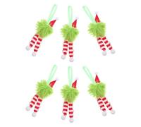 MAGICLULU 6 Pièces Décorations de Noël Peluche Fuzzy avec Bonnet de Père Noël et Écharpe Rayée Suspendues Vertes pour Sapin Ornements Doux et pour Intérieures et Extérieures