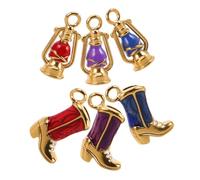 MAGICLULU 6 Pièces Western Enamel Charms Set Double-sided Texas Boot Oil Lantern Pendants For DIY Jewelry Christmas Stocking Stuffers Stainless Steel Vintage Style