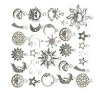 MAGICLULU 70 Pièces Breloques Vintage Lune Étoile en Alliage de Zinc | Lot, Argenté Rétro Élégant, pour Adultes Débutants, Bijoux Diy, Usage t Chaîne