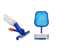 MAGICLULU Aspirateur de Piscine Bleu avec Épuisette et Tige en Aluminium Kit de Nettoyage pour Surface et Fond de Piscine Collecte Feuilles et Débris et Étang