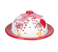 MAGICLULU Assiette à Beurre en Céramique Rouge à Motif Floral en Relief, Plateau De Présentation Pratique, Récipient Alimentaire pour Fromage Et Dessert, Usage Festif Ou Goûter, Ensemble