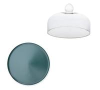 MAGICLULU Assiette Ronde en Céramique Mate 10 Pouces Vert Grand-mère avec Couvercle en Verre Transparent Plat De Service Vaisselle Décorative pour Fête Et Buffet