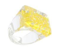 MAGICLULU Bague en Résine Jaune Perles Incrustées, Bague Large Créative pour Femme, Décoration des Doigts Élégante, Accessoire Fantaisie pour Tenue Quotidienne et Présents