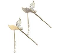 MAGICLULU Baguettes à Cheveux en Alliage Forme Queue de Poisson 2pcs Légères Gland Perle, Accessoires Coiffure Rétro pour Porter Quotidien