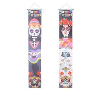 MAGICLULU Bannière Suspendue Halloween 1 Paire Décorations Squelette pour Porte D'entrée, Panneau Porche Motifs Couplet Citrouille, Décoration de Porche Festive pour Maison et Bureau