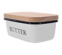 MAGICLULU Boîte à Beurre Émaillée avec Couvercle Bois Boîtier de Rangement pour Beurre Solide et Fromage Boîte de Cuisine Multifonctionnelle pour Réfrigérateur Design Simple et Pratique