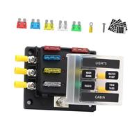 MAGICLULU Boîte à Fusibles Voies avec LED Avertissement Bloc Terminal Rotatif pour Voiture Bateau Support Porte-fusible Automobile avec Fusibles et Anneaux de Connexion Jaunes