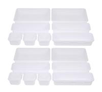 MAGICLULU Boîte de Rangement pour Cosmétiques en Plastique Blanc 16 Pièces Organisateur Tiroir Modulable pour Bureau, Salle de Bain, Coiffeuse, Séparateurs Empilables Polyvalents