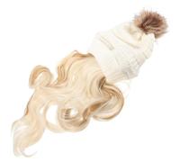 MAGICLULU Bonnet Tricoté D’hiver avec Postiche à Cheveux Longs Ondulés Détachable, Bonnet à Pompon Blanc avec Extensions Blond Doré, pour Usage Quotidien et Protection Thermique