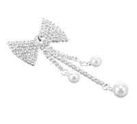 MAGICLULU Broche Nœud en Métal Argenté Perles et Cristaux, Décoration Pompon Chic pour Chaussures et Fête de Noël