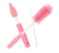 MAGICLULU Brosse à Biberon Et Tétine Pour Bébé Ensemble 3 Pièces Brosse Rotative En Silicone Rouge Cerise Nettoyage Profond Biberons à Col Long Usage Quotidien
