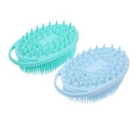 MAGICLULU Brosse de Bain Double Face en Silicone Exfoliante et Massante, Lot de 2 Pièces Bleu et Vert Crochet, Éponge Lavage du Corps et Cheveux, pour Soins Corporels