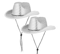 MAGICLULU Chapeau de Cow-boy Tissu Léger et Brillant Argenté Décor de Sequins Style Moderne et Élégant pour Festivals et Jeux de Rôle