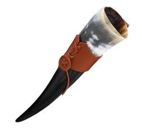 MAGICLULU Chope Viking en Corne Naturelle avec Support en Pu, Coupe à Vin Médiévale Rustique, Corne à Boire Viking pour Bière et Hydromel, Accessoire Médiéval pour Cosplay et Fêtes
