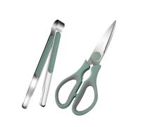 MAGICLULU Ciseaux Cuisine et Pinces à Barbecue Inox 2 Pièces, Ensemble Vert, Outil Coupe et Préhension Alimentaire, Usage Domestique pour Grillades, Kit Ustensiles Barbecue Polyvalent