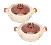MAGICLULU Cocotte en Terre Cuite Chinoise 2pcs avec Poignée Ergonomique pour Cuisson Maison, Pot Beige en Argile pour Soupe et Riz, Prise en Main Sécurisée