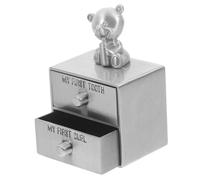 MAGICLULU Coffret à Dents De Lait Métal Pour Garçon Et Filles Boîte à Souvenirs Rangement Sécurisé Design à Deux Tiroirs Couleur Gris Antique Pour Conserver Premières Dents Et Boucles Pour Bébé