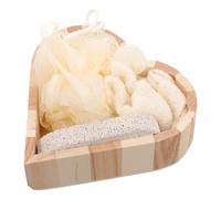 MAGICLULU Coffret Bain Forme Cœur Brosse Corps et Éponge Exfoliante en Pe, Set Complet Pierre et Plateau Bois pour Soin et Circulation Sanguine