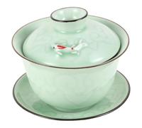 MAGICLULU Coffret Tasse à Thé en Céramique avec Couvercle et Infuseur, Design Élégant à Motif Poisson, Facile à Utiliser, Cérémonie Traditionnelle du Thé Chinois