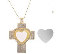 MAGICLULU Collier à Transfert Thermique Croix Pendentif en Alliage de Zinc Or, Collier Croix Sublimé, Style Chic Simple, pour Photos ou Motifs, pour Fêtes et Rendez-