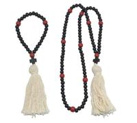 MAGICLULU Collier Chapelet Croix en Bois Lot 2 Pièces 110 et 33 Perles Pendentif Pompon Décoration Miroir Chrétien Présent Fêtes Religieuses Religieux Homme Femme