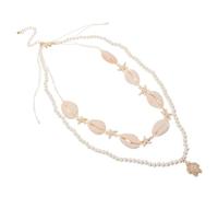 MAGICLULU Collier de Coquillages Beige Double Couche Pendentif Tortue en Alliage de Zinc et Acrylique, Bijou de Plage Bohème pour Femmes en Tenues D'été Décontractées