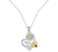 MAGICLULU Collier Pendentif Cœur en Alliage Résistant, Décor Tournesol et Abeille, Chaîne Raffinée, Bijou Fantaisie pour Femmes, Accessoire Adapté aux Dîners et Occasions Spéciales