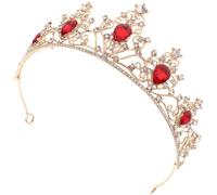 MAGICLULU Couronne de Concours de Beauté de Mariée en Alliage et Pierres Précieuses Rouge, Accessoire de Cheveux Élégant pour Scène et Photographie