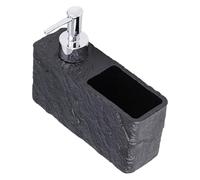 MAGICLULU Distributeur de Vaisselle en Résine Noire Imitation Roche 2-en-1 avec Pompe et Porte-éponge Intégré Cuisine et Salle de Bain, Flacon-pompe Rechargeable pour Savonnette Liquide