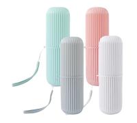 MAGICLULU Ensemble 4 Pièces Porte-brosses à Dents de Voyage en Polypropylène Résistant, Gobelets Compacts Gris Blanc Rose et Vert D’Eau, Étuis Portables pour Dentifrice et Accessoires