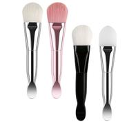 MAGICLULU Ensemble 4 Pinceaux Applicateurs de Masque Facial Doubles Têtes, Poils Doux Rose Blanc, Manche en Métal Rose Doré, Noir et Argenté, Incluant Pinceau Silicone, Outil Maquillage