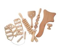 MAGICLULU Ensemble de 6 Outils de Massage Manuel en Bois Naturel, Rouleaux et Ventouses pour Thérapie Musculaire, Bâtonnets de Massage Dorsal, Kit Bien-relaxation et Soulagement du Stress,