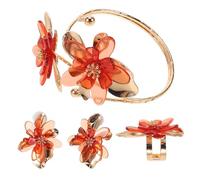 MAGICLULU Ensemble de Bijoux pour Femmes Composé de Boucles D'oreilles Pendantes et Bracelet Manchette en Acrylique Rouge, Design Minimaliste Élégant pour Sorties Festives